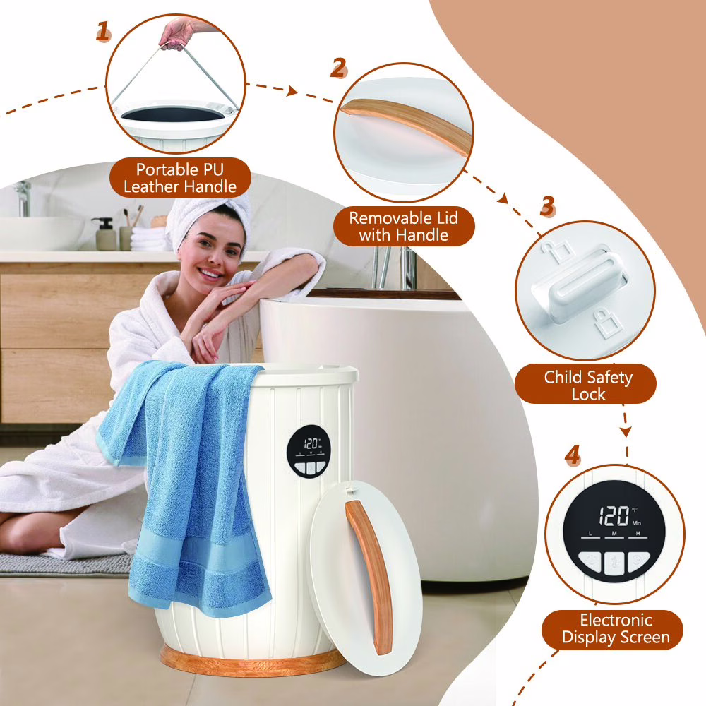 Dual-layer towel warmer interior showing the 38-litre capacity and stainless heating element. Relevant to towel warmer.